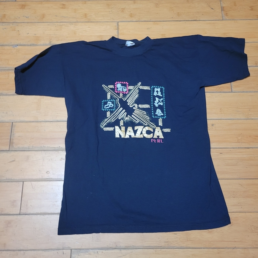 Nazca Peru raised Graphic Short Sleve Tee Shirt Men's Black